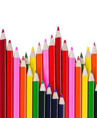 Color pencils in line isolated over white background