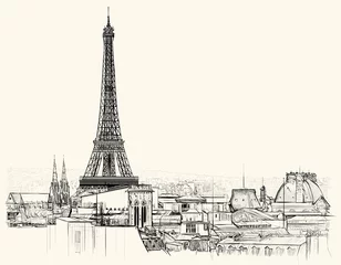 Photo sur Plexiglas Art Studio Tour Eiffel sur les toits de Paris