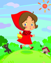 Little red riding hood on run in a little dreamy world