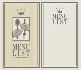 menu with cutlery in hand and a crown