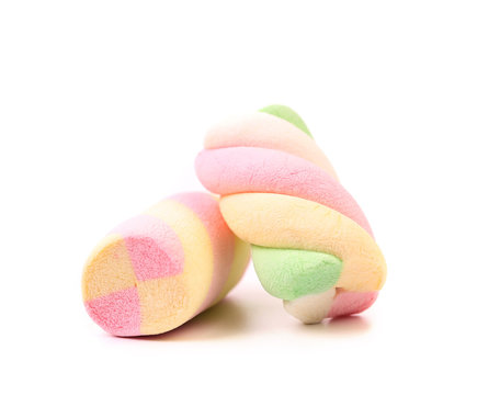 Two different colorful marshmallow. Close up.