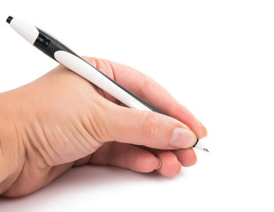 Pen in woman hand isolated