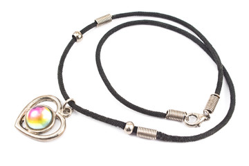 Silver heart pendant necklace isolated on white