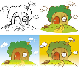 切り株と木の家