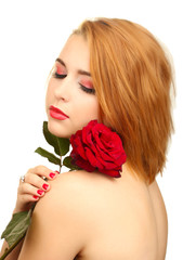 portrait of sexy young woman with red rose