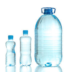 Different water bottles isolated on white