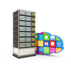 Server Rack with Cloud Computing Symbol