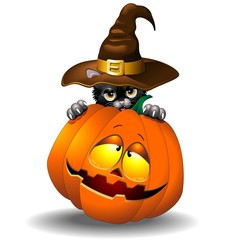 Halloween Kitten With Pumpkin-Gattino Nero con Zucca
