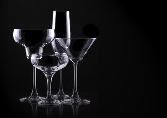 set with different empty glasses