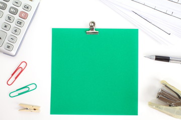 Colored papers with staple and office stationery