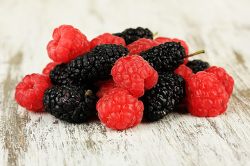 Ripe berries on table close-up