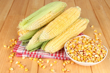 Fresh corn vegetable on wooden table