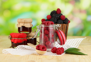 Ripe raspberries and blackberries