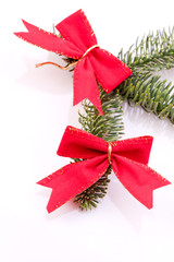 christmas decoration with red ribbon and fir tree