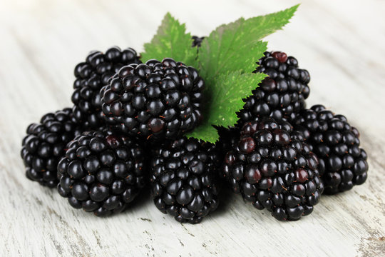 Sweet blackberries on table close-up