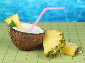 Pina colada drink in coconut,