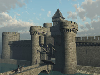 Knight approaching castle gate © heywoody