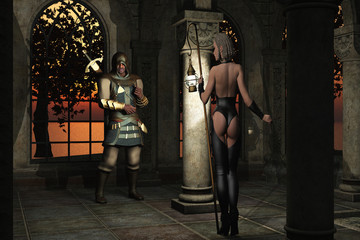 Naklejka na ściany i meble Woman has clandestine meeting with assassin