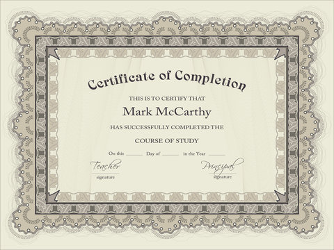 Horizontal certificate template
