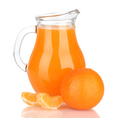 Full jug of tangerine juice, isolated on white