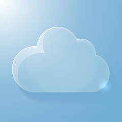 Glossy blue cloud icon with light, vector illustration