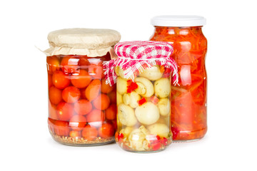 Canned vegetables in glass jars