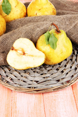 Juicy pears on table close-up