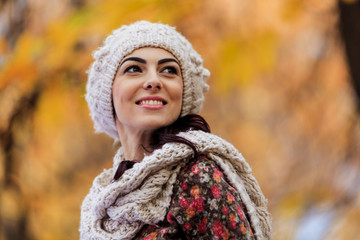 Young woman at autumn forest