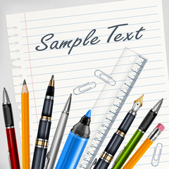 Stationery on white sheet for school, education vector