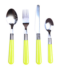 Knife, spoons and fork, isolated on white