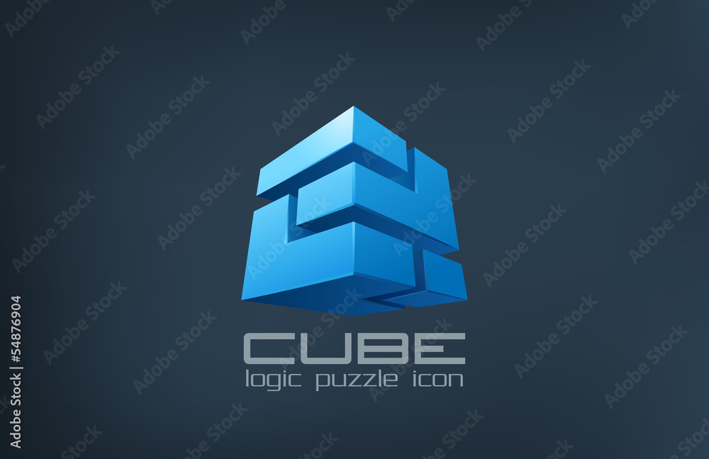 Poster Logo cube technology abstract. Logic Puzzle box icon.