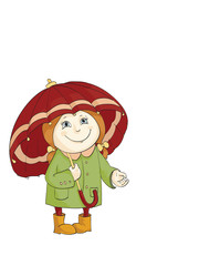 cute little girl with big umbrella on isolated white