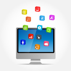 Computer with icons vector illustration