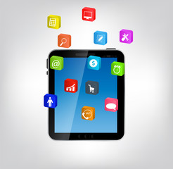 Mobile phone with icons vector ilustration