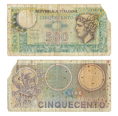 Discontinued Italian 500 Lire Money Note