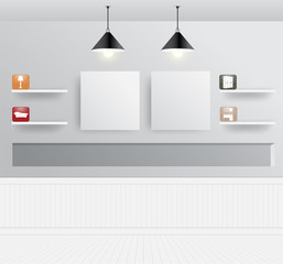 Vector interior design with home furniture icons