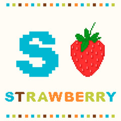 Alphabet for children, letter s and a strawberry isolated