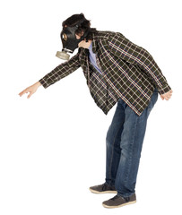 Naklejka premium Isolated Man Wearing Gas Mask and Reaching