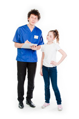 Fototapeta premium child to the doctor in blue robe