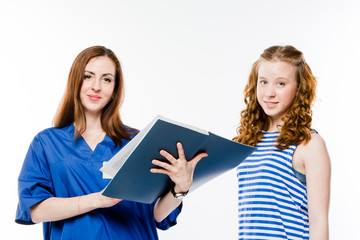 child to the doctor in blue robe