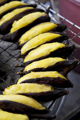 Baked whole bananas for sell in fresh market Bangkok