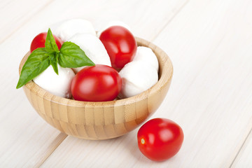 Mozzarella cheese with cherry tomatoes and basil