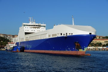 Cargo container ship on seaport