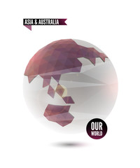 Asia & Australia. World background in origami style.