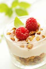 fresh yogurt with fruits and muesli