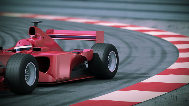 F1 red bolide in slow motion. Beautiful 3d animation.
