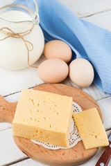 Dairy products - cheese, milk, eggs.