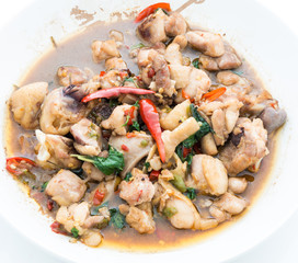 Stir Fried Chicken with Holy Basil , Thai Spicy Food