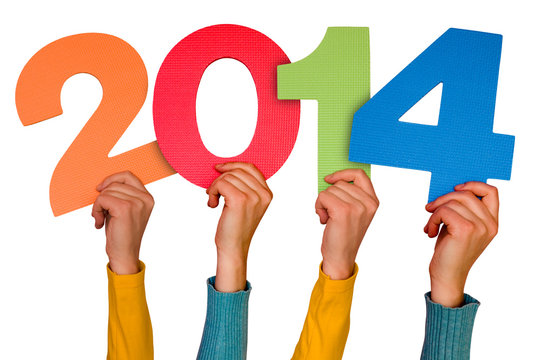 Hands with numbers shows year 2014