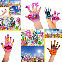 Happy, colorful, smiling Hands